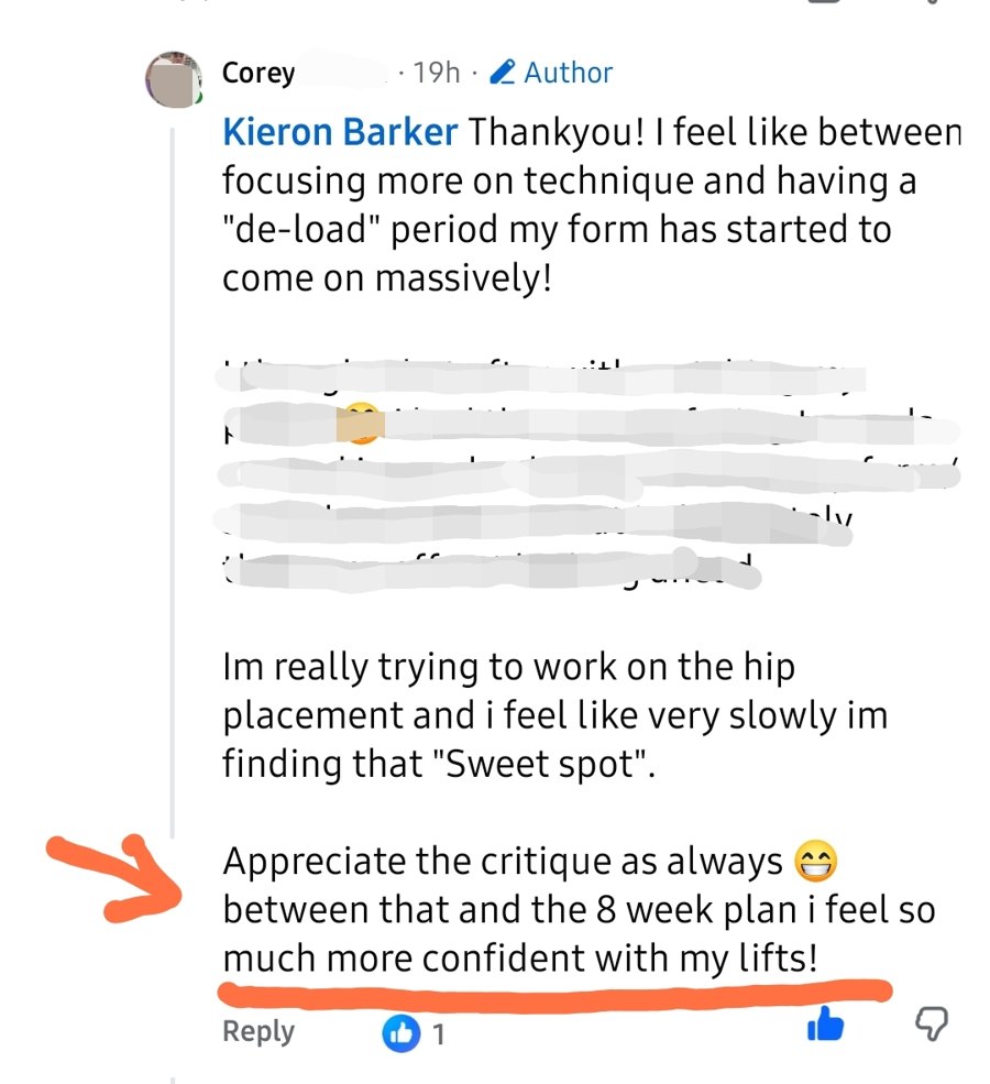 Corey: appreciate the critique, I feel so much more confident with my lifts